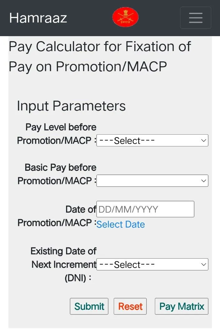 Hamraaz Pay Calculator Interface