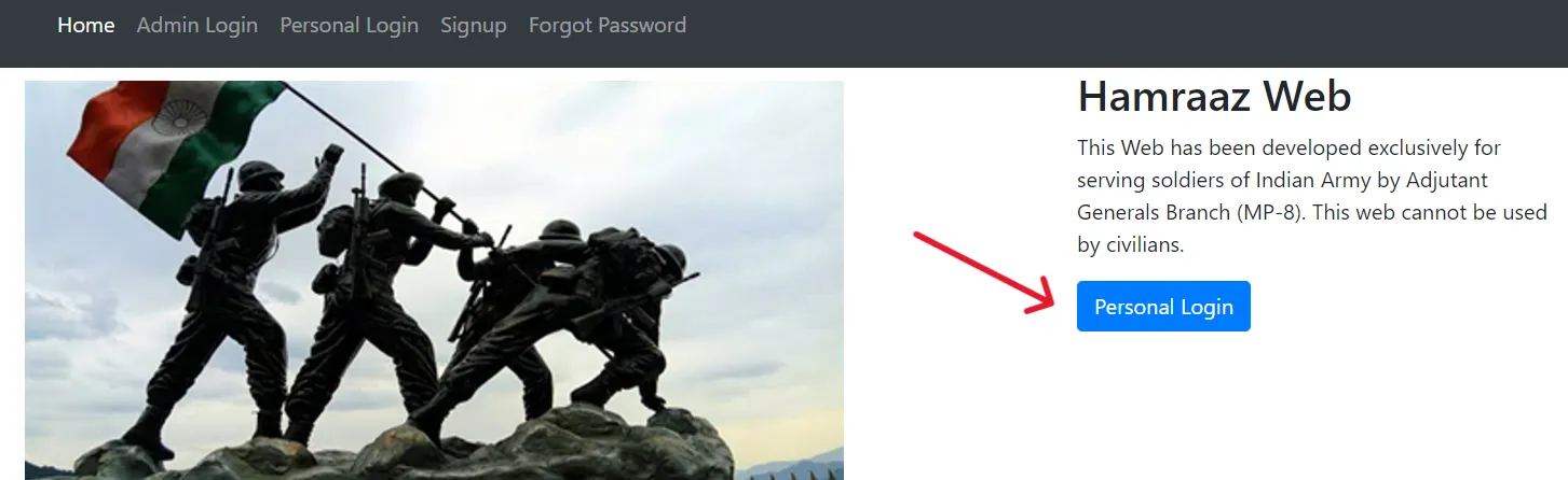 Hamraaz Personal Login Interface